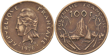 Французская Полинезия 100 франков 1976 KM 14 никель-бронза 4131-1023