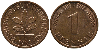 ФРГ 1 ПФЕННИГ 1983 J KM 105, J.380 сталь плакированная медью 96-1118
