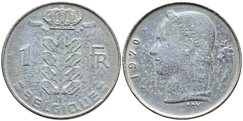 БЕЛЬГИЯ 1 ФРАНК 1970 BELGIQUE KM 142.1 медно-никель 4385-843