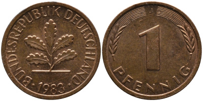 ФРГ 1 ПФЕННИГ 1983 J KM 105, J.380 сталь плакированная медью 96-1118