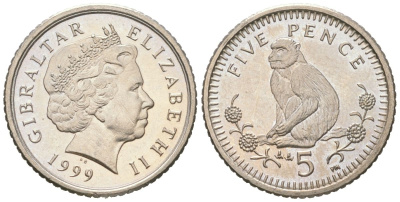 Гибралтар 5 пенсов 1999 KM 775 медно-никель UNC 4618-623