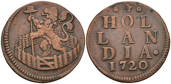 Голландия (Holland), Нидерланды 1 дуит 1720 KM 80 медь 3334-642