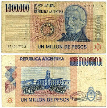 АРГЕНТИНА 1000000 ПЕСО 1982 ГЕНЕРАЛ ХОСЕ САН МАРТИН, СЕРИЯ A57404 Pick 310 бумага 7198-22-3-1