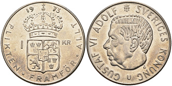 Швеция 1 крона 1973 U, Густав VI Адольф (1950-1973) KM 826a медь плакированный медно-никелем 4150-355