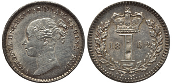 Великобритания 1 пенни 1862 Виктория (1837-1901) KM 727, Spink 3920 серебро PROOFLIKE 1523-1334