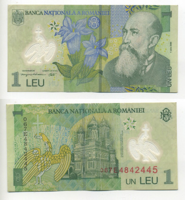 Румыния 1 лей 2005 (2006) Николае Йорга, Успенский собор Pick 117 b пластик 7217-17-3