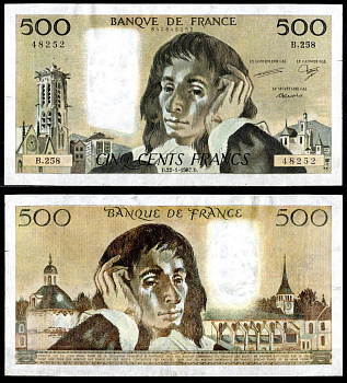 Франция 500 франков 1987 Блез Паскаль, башня Сен-Жак (Париж) Pick 156 f бумага 7198-27-3-1