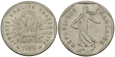 Франция 2 франка 1979 сеятель KM 942.1, Le Franc 272.3 никель 4120-1041