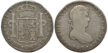 Мексика 8 реалов 1821 JJ, монетный двор Mo (Мехико Сити), Фердинанд VII Испанский (1808-1821) KM 111 серебро 1-275-13