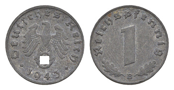 Германия 1 рейхспфенниг 1943 B KM 97, J.369 цинк 4613-449