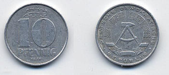 ГДР 10 пфеннигов 1968 A KM 10 алюминий 36-1118