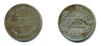 ГЕРМАНИЯ ЖЕТОН НА МОЙКУ АВТОМОБИЛЯ ND OLL-O-MATIC, PENNING белый металл 79-631