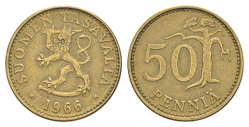 Финляндия 50 пенни 1966 KM 48 алюминиевая бронза 4648-445