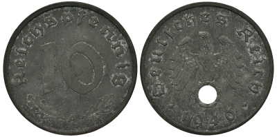 ГЕРМАНИЯ 10 РЕЙХСПФЕННИГОВ 1940 A, KM 101, J. 371 цинк UNC 413-3611