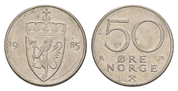 Норвегия 50 эре 1985 Улаф V (1957-1991) KM 418 медно-никель 4635-511