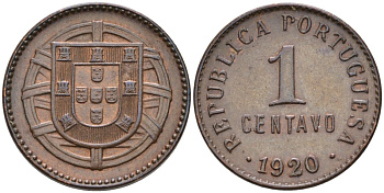 Португалия 1 сентаво 1920 KM 565 бронза 4567-428