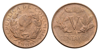 Колумбия 5 сентаво 1966 KM 206 бронза 4674-954
