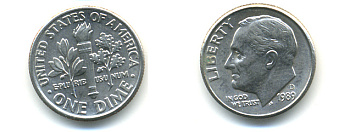 США 10 ЦЕНТОВ = 1 ДАЙМ 1979 D, РУЗВЕЛЬТ KM 195a медно-никель 89-535