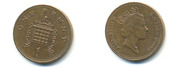 Великобритания 1 пенни 1989 Елизавета II (1952-2022) KM 935, Spink 4381 (B3) бронза 177-1128