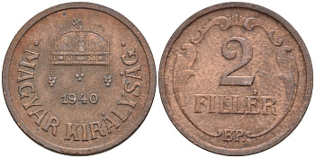 Венгрия 2 филлера 1940 BP KM 506 бронза 4115-1219