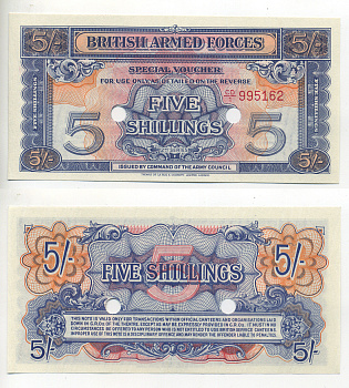 АНГЛИЯ 5 ШИЛЛИНГОВ 1961 ВАУЧЕР ДЛЯ ВООРУЖЕННЫХ СИЛ, СЕРИЯ 2, ПОГАШЕН Pick M20d бумага aUNC 6287-32-1-1