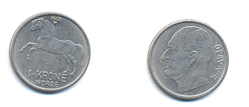 НОРВЕГИЯ 1 КРОНА 1968 KM 409 медно-никель 4379-223