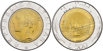 Италия 500 лир 1987 R KM 111 биметалл 4116-434