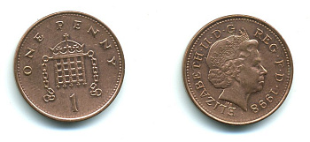 Великобритания 1 пенни 1998 Елизавета II (1952-2022) KM 986, Spink 4710 (B5) сталь плакированная медью 540-226
