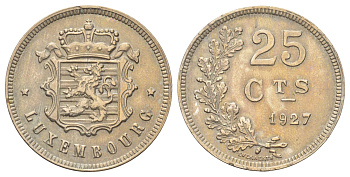 Люксембург 25 сантимов 1927 год-тип, Шарлотта (1918-1964) KM 37 медно-никель 4646-1224