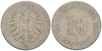 Германия 10 пфеннигов 1875 KM 4, J. 4 медно-никель 4613-121