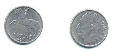 НОРВЕГИЯ 1 КРОНА 1968 KM 409 медно-никель 4379-223