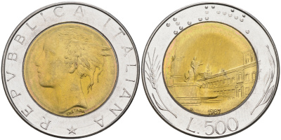 Италия 500 лир 1987 R KM 111 биметалл 4116-434