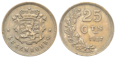 Люксембург 25 сантимов 1927 год-тип, Шарлотта (1918-1964) KM 37 медно-никель 4646-1224