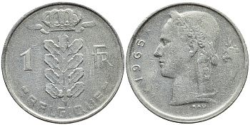 БЕЛЬГИЯ 1 ФРАНК 1965 BELGIQUE KM 142.1 медно-никель 4388-744