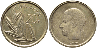 Бельгия 20 франков 1980 Belgique, Бодуэн I (1951-1993) KM 159 никель бронза 75-234