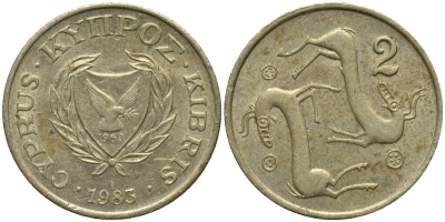 Кипр 2 цента 1983 KM 54.1 никель латунь 4576-1222