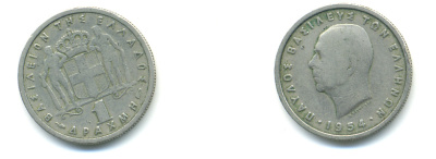 Греция 1 драхма 1954 Павел I (1947-1964) KM 81 медно-никель 80-247