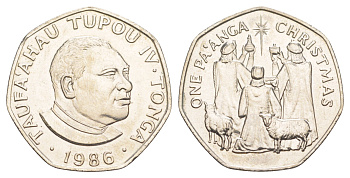 Тонга 1 паанга 1986 Рождество, тираж 5.000 экземпляров KM 123 медно-никель BU 443-941