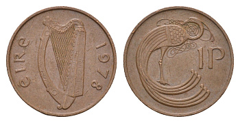 Ирландия 1 пенни 1978 мифологическая птица лира KM 20 бронза 4690-369