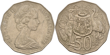 Австралия 50 центов 1978 Елизавета II (1952-2022), герб, кенгуру KM 68 медно-никель    4157-935