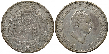 Ганновер 1 талер 1834 B, Вильгельм IV (1830-1837) КМ 164, Welter 3043, Thun 152, AKS 62, Kahnt 219, Jaeger 49, Davenport 662 серебро 00-00-00