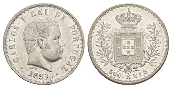 Португалия 500 реалов 1891 Карлуш I (1889-1908) KM 535 серебро 4127-932