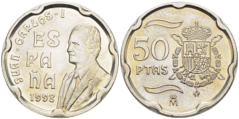 Испания 50 песет 1998 M, Хуан Карлос I (1975-2014) KM 991 медно-никель  BU   216-752