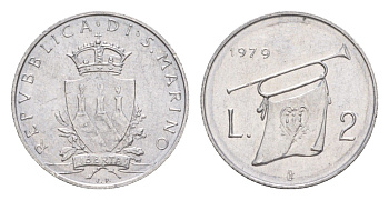 Сан-Марино 2 лиры 1979 Институциональные органы государства KM 90 алюминий UNC 4647-224