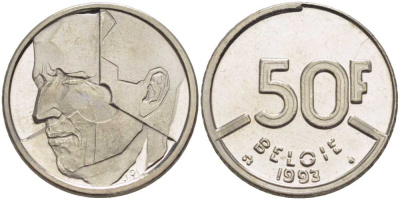 БЕЛЬГИЯ 50 ФРАНКОВ 1993 BELGIE, БОДУЭН I (1951-1993) KM 169 никель 4390-343