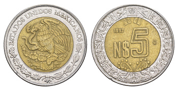 Мексика 5 песо 1992 KM 552 биметалл 4166-956