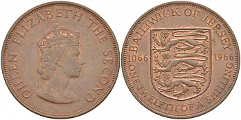 Джерси 1/12 шиллинга 1966 900 лет Нормандскому завоеванию KM 26 бронза UNC 4545-332