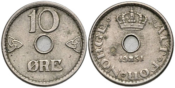 Норвегия 10 эре 1951 Хокон VII (1905-1957) KM 383 медно-никель 4549-962