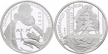 НИДЕРЛАНДЫ МЕДАЛЬ РЕМБРАНДТ (1606-1669), ПОРТРЕТ ЙОХАННЕСА ВТЕНБОГАЕРТА 1633 ГОДА, ДИАМЕТР 30 мм., ВЕС 9,42 гр. медно-никель 1087-2-24