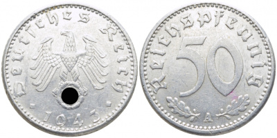 ГЕРМАНИЯ 50 РЕЙХСПФЕННИГОВ 1943 A KM 96 алюминий 3856-757